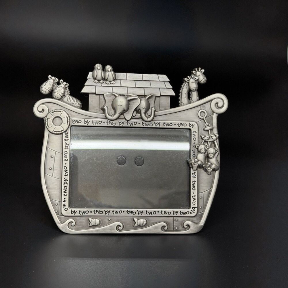 Pewter Baby Photo Frame ~ Noah's Ark Two By Two Malden Int. Holds 3.5 x 5 Photo